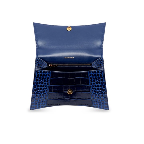 *SOLD* Balenciaga Small Blue Hourglass Croc-embossed Leather Top Handle Bag - Picture 4 of 7